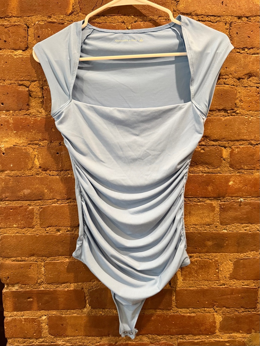 Abercrombie & Fitch Light Blue Ruched Square-Neck Bodysuit